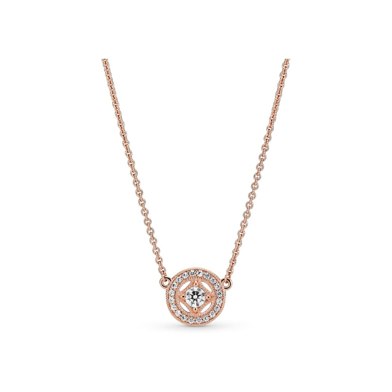 Collier Pandora Timeless cercle vintage en métal doré rose et oxyde de zirconium, 45cm