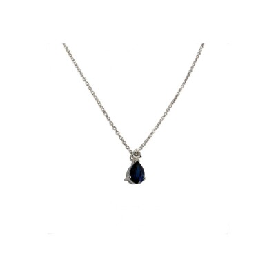 Collier en or blanc, saphir et diamant