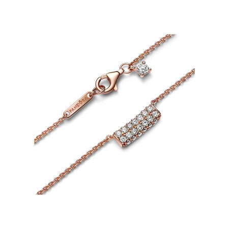 Collier Pandora Timeless barre double rang pavée en métal doré rose 