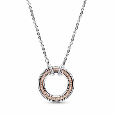 Collier Pandora Signature et Pavé Bimatière en argent, métal doré rose et oxyde de zirconium, 50cm