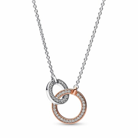 Collier Pandora Signature Cercles Entrelacés Bimatière en argent, métal doré rose et oxyde de zirconium, 45cm