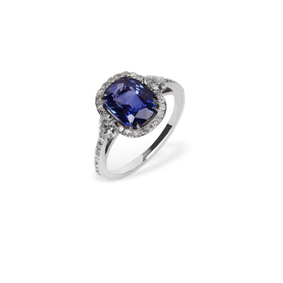 Bague Lombard Joaillier en or blanc, saphir de ceylan et diamants