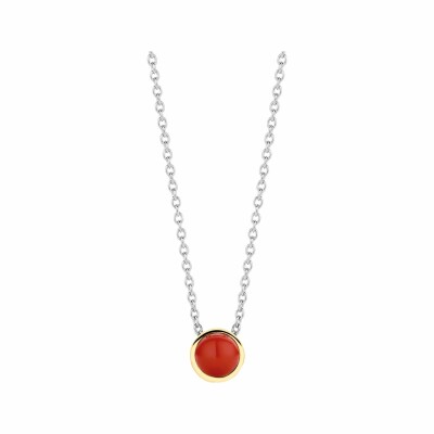 Collier Ti Sento en argent et pierre synthétique rouge corail, serti clos doré, 42cm