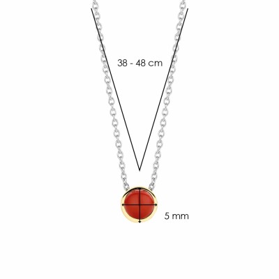 Collier Ti Sento en argent et pierre synthétique rouge corail, serti clos doré, 42cm