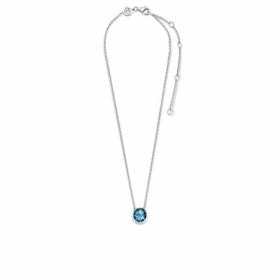 Collier Ti Sento en argent et pierre synthétique bleue, serti clos, 42cm