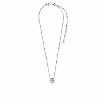 Collier Ti Sento en argent doré rose et oxydes de zirconium, serti clos, 42cm