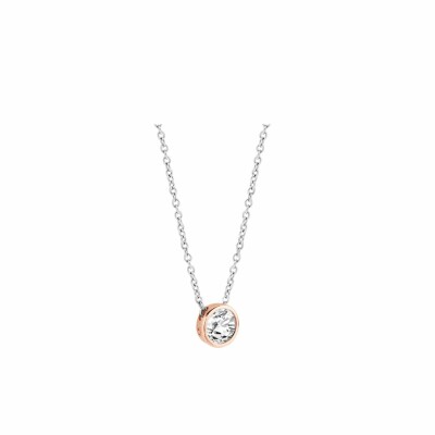 Collier Ti Sento en argent doré rose et oxydes de zirconium, serti clos, 42cm