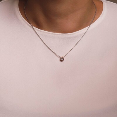 Collier Ti Sento en argent doré rose et oxydes de zirconium, serti clos, 42cm