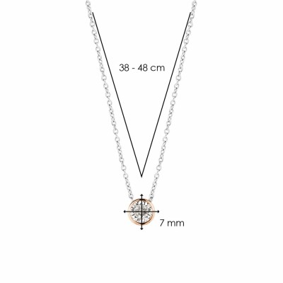 Collier Ti Sento en argent doré rose et oxydes de zirconium, serti clos, 42cm