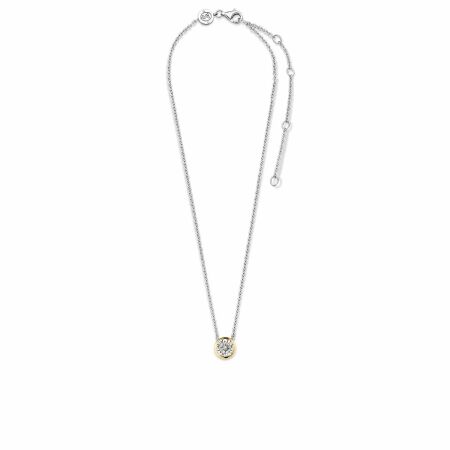 Collier Ti Sento en argent doré et oxydes de zirconium, serti clos, 42cm