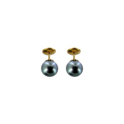 Boucles d'oreilles en or jaune et perle de culture de Tahiti