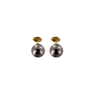 Boucles d'oreilles en or jaune et perle de culture de Tahiti