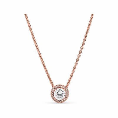 Collier Pandora Timeless halo scintillant rond en métal doré rose et oxyde de zirconium, 45cm