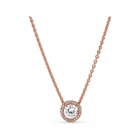 Collier Pandora Timeless halo scintillant rond en métal doré rose et oxyde de zirconium, 45cm