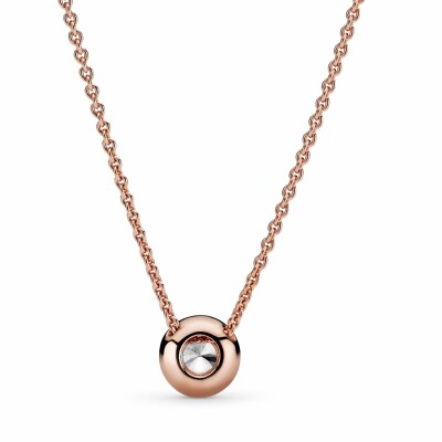 Collier Pandora Timeless halo scintillant rond en métal doré rose et oxyde de zirconium, 45cm