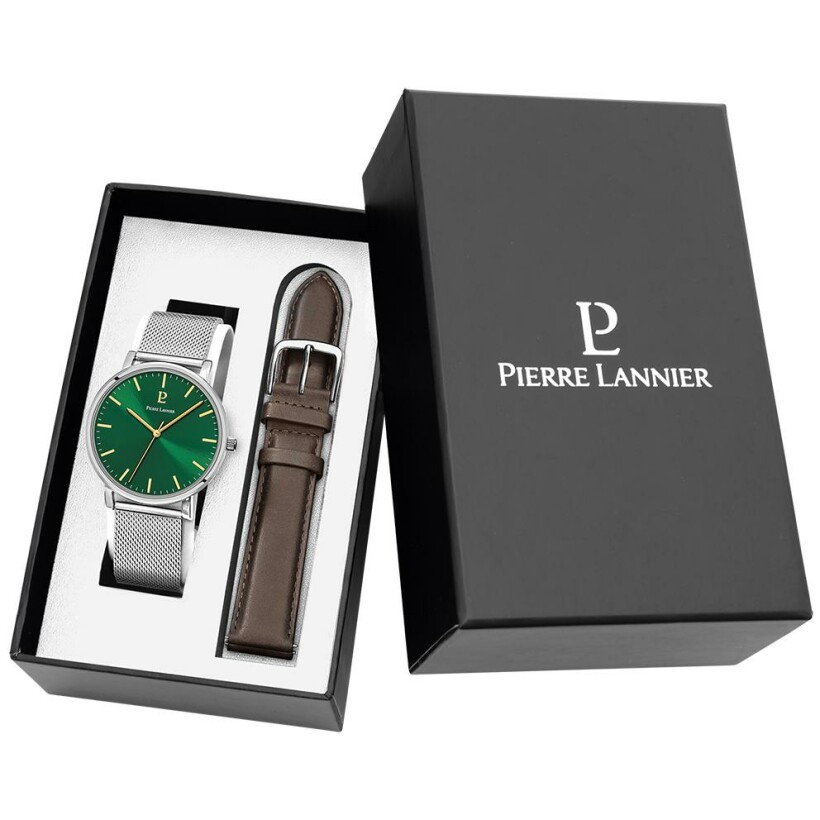 Coffret de montre Pierre Lannier Essential et bracelet en cuir brun 386C171