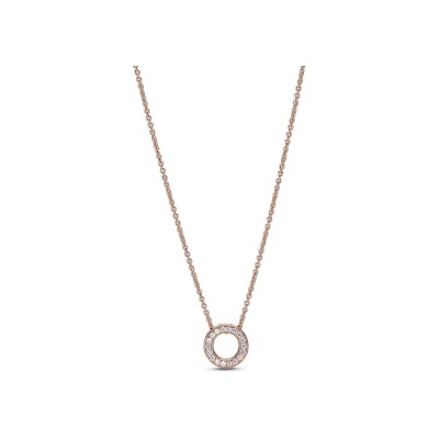 Collier Pandora Signature cercle pavé signature en métal doré rose et oxyde de zirconium, 45cm