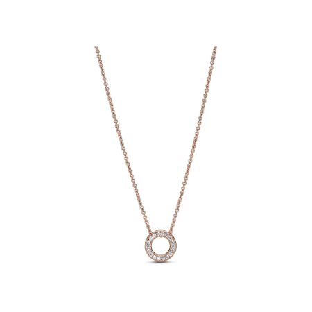 Collier Pandora Signature cercle pavé signature en métal doré rose et oxyde de zirconium, 45cm