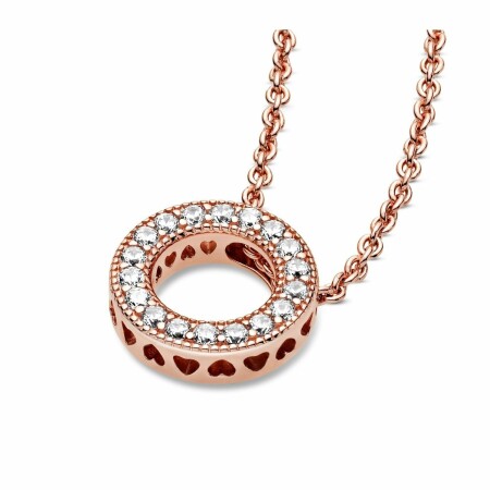 Collier Pandora Signature cercle pavé signature en métal doré rose et oxyde de zirconium, 45cm