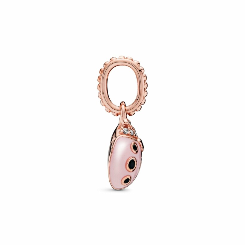 Pendentif Pandora Garden coccinelle rose en métal doré rose, oxyde de zirconium et cristal