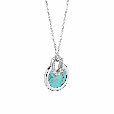 Collier Ti Sento en argent, oxydes de zirconium et pierre synthétique turquoise, 42cm