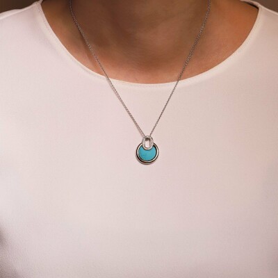 Collier Ti Sento en argent, oxydes de zirconium et pierre synthétique turquoise, 42cm