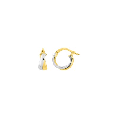 Boucles d'oreilles créoles  en or jaune et or blanc