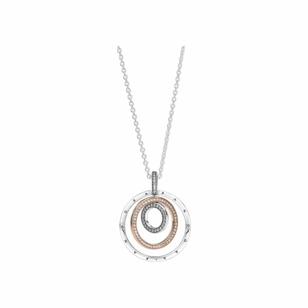 Collier Pandora Signature en argent, métal doré rose et oxydes de zirconium, taille 60cm