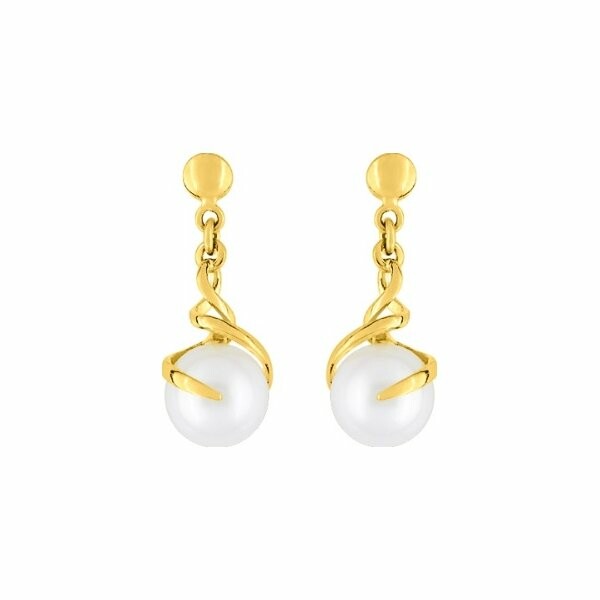 Boucles d'oreilles pendantes en or jaune et perles d'eau douce