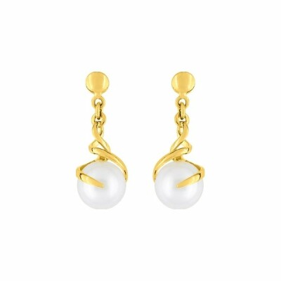 Boucles d'oreilles pendantes en or jaune et perles d'eau douce