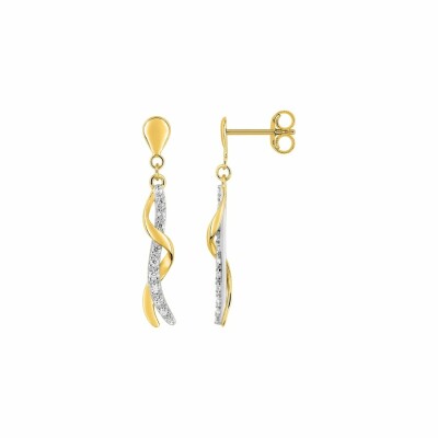 Boucles d'oreilles pendantes en or jaune, or blanc et oxyde de zirconium