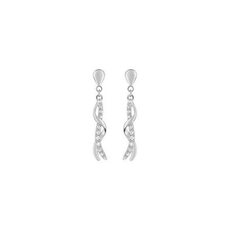 Boucles d'oreilles pendantes en or blanc et oxydes de zirconium