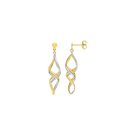 Boucles d'oreilles pendantes en or jaune, or blanc