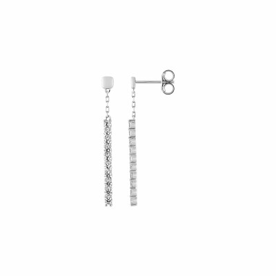 Boucles d'oreilles pendantes en or blanc et oxydes de zirconium