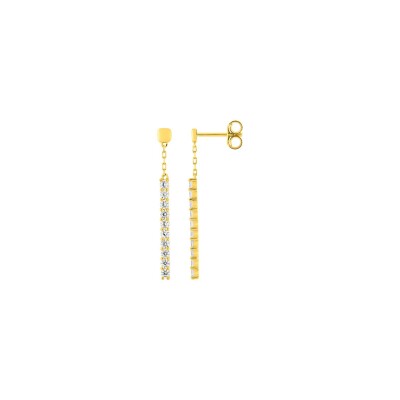 Boucles d'oreilles pendantes en or jaune et oxydes de zirconium