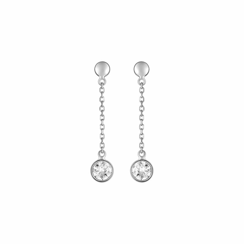 Boucles d'oreilles pendantes en or blanc et oxydes de zirconium