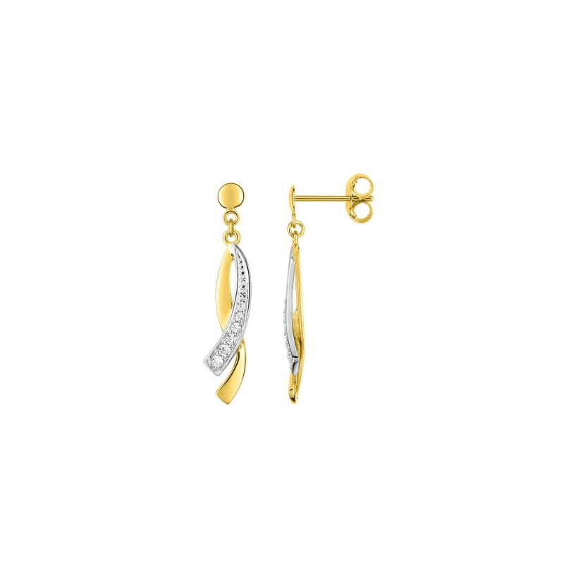 Boucles d'oreilles pendantes en or jaune et oxydes de zirconium