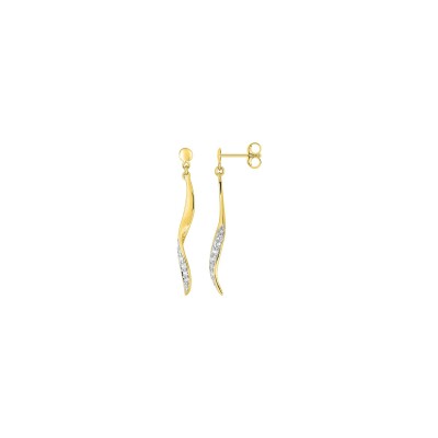 Boucles d'oreilles pendantes en or jaune et oxyde de zirconium