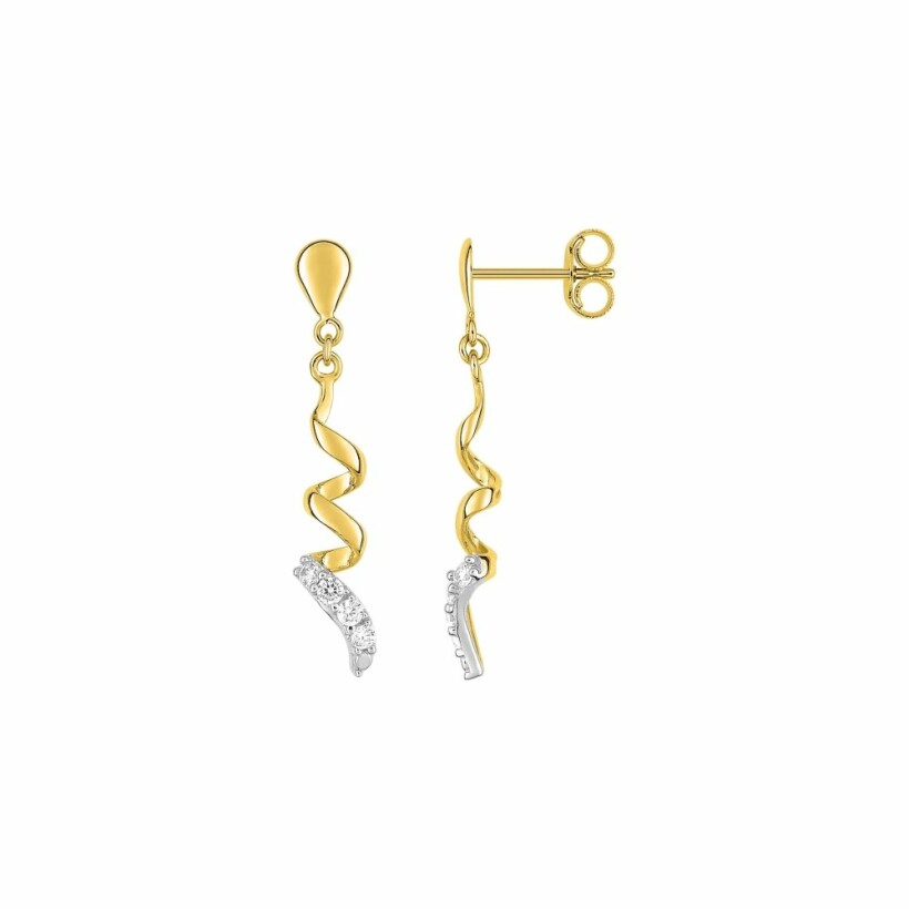 Boucles d'oreilles pendantes en or jaune et oxyde de zirconium