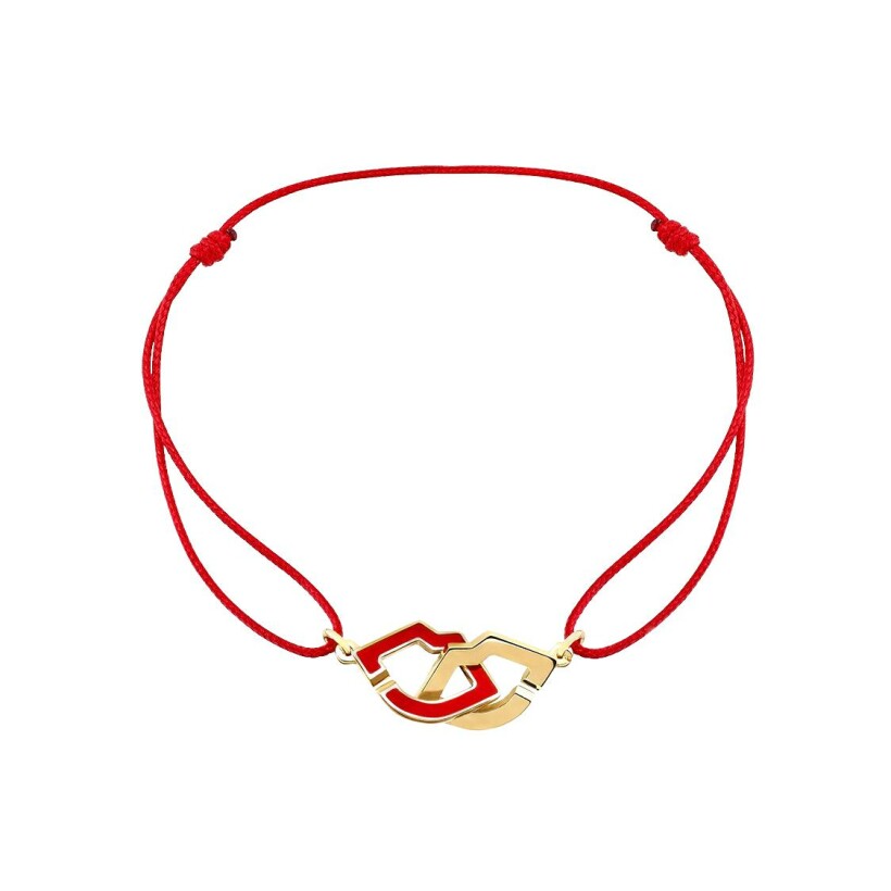 Bracelet sur cordon dinh van 2 Lips en or jaune et laque rouge