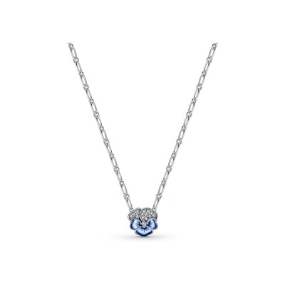 Collier Pandora avec pendentif pensée bleue en argent, 50cm