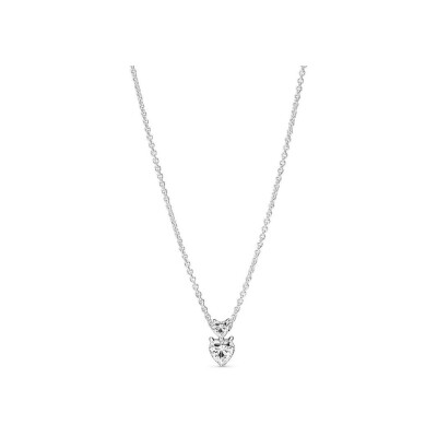 Collier Pandora Scintillant Pendentif Cœur Double en argent, 45cm