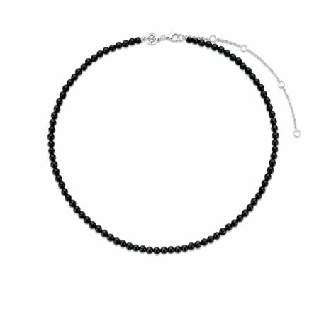 Collier Ti Sento en argent rhodié, boules noires, 42cm