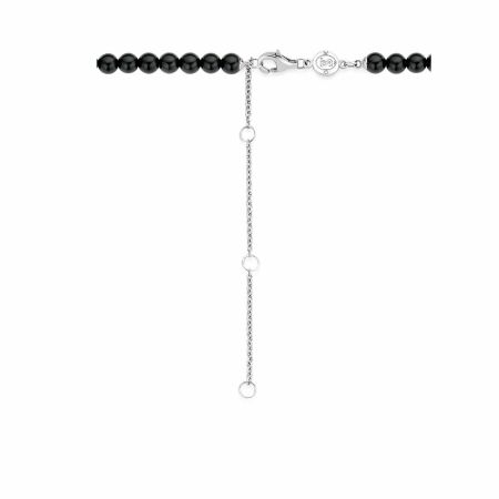 Collier Ti Sento en argent rhodié, boules noires, 42cm