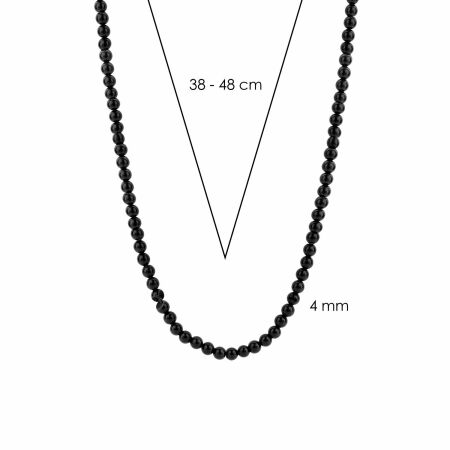 Collier Ti Sento en argent rhodié, boules noires, 42cm