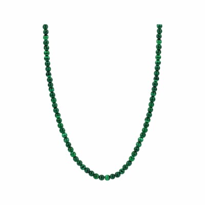 Collier Ti Sento en argent rhodié, boules vertes malachite, 42cm