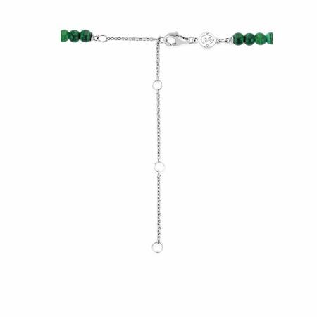 Collier Ti Sento en argent rhodié, boules vertes malachite, 42cm