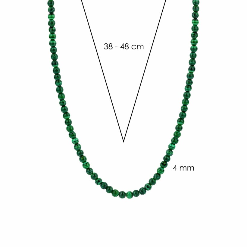 Collier Ti Sento en argent rhodié, boules vertes malachite, 42cm