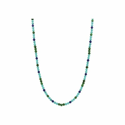 Collier Ti Sento en argent et pierres synthétiques turquoises et malachites, 42cm