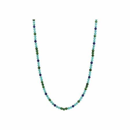 Collier Ti Sento en argent et pierres synthétiques turquoises et malachites, 42cm